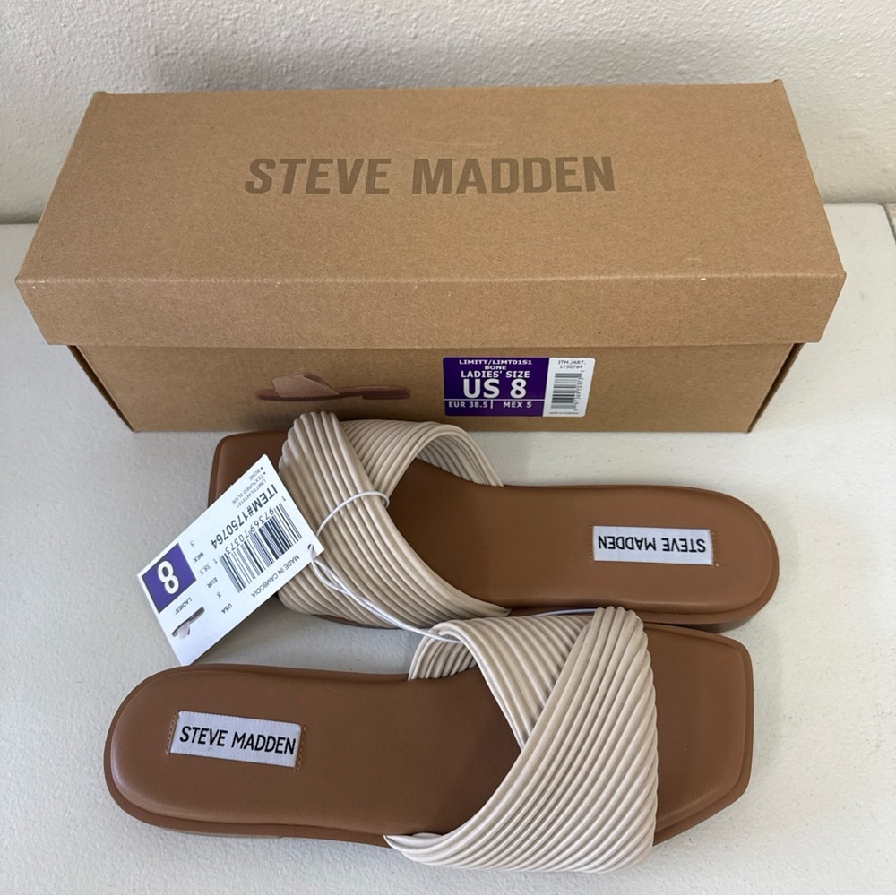 Steve Madden’s LIMITT Women's Cross Textured Bone Leather Sandal Size 8